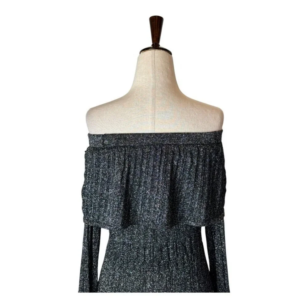 Keepsake‎ Dress Women Small Gray Off The Shoulder Metallic Reflections Sheath